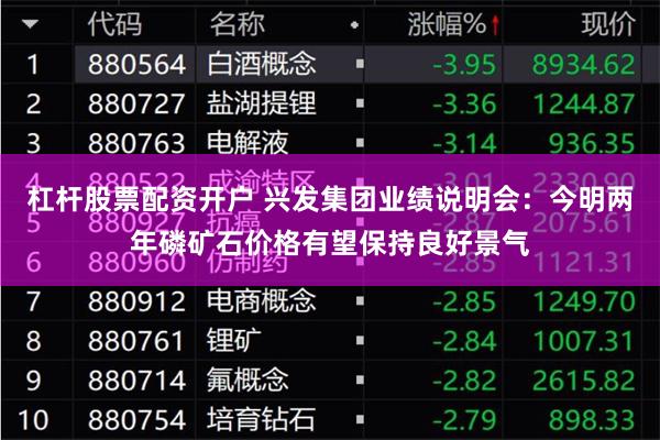 杠杆股票配资开户 兴发集团业绩说明会：今明两年磷矿石价格有望保持良好景气